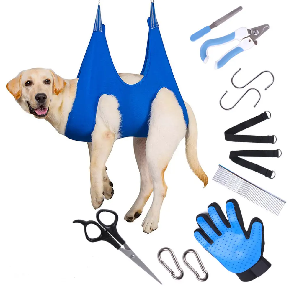 Hot Koop Pet Grooming Hangmat Kit Met Handschoen Schaar Nagelknipper Nagelvijl Kam Hond Hangmat Voor Grooming