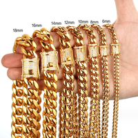 Chaîne Collier Ras-du-Cou Maille Cubaine Miami Iced Out pour Homme 6 à 18mm, en Or 18k 14k Acier Inoxydable, Fermoir Diamant Zircon Cubique
