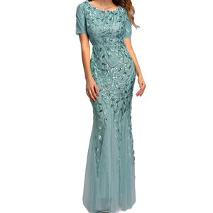 Robes de demoiselle d'honneur scintillantes pour femmes, manches courtes, coupe évasée, robes de soirée courtes pour fêtes - Product Image 1