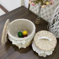 Panier de rangement de cuisine avec couvercle en rotin naturel pour fruits/légumes/épices