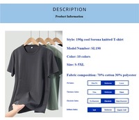 T-shirt Solona Cool 190g pour Homme, 70% Coton 30% Polyester, Grandes Tailles S-5XL, Logo Personnalisé, Uni, Manches Courtes, Respirant