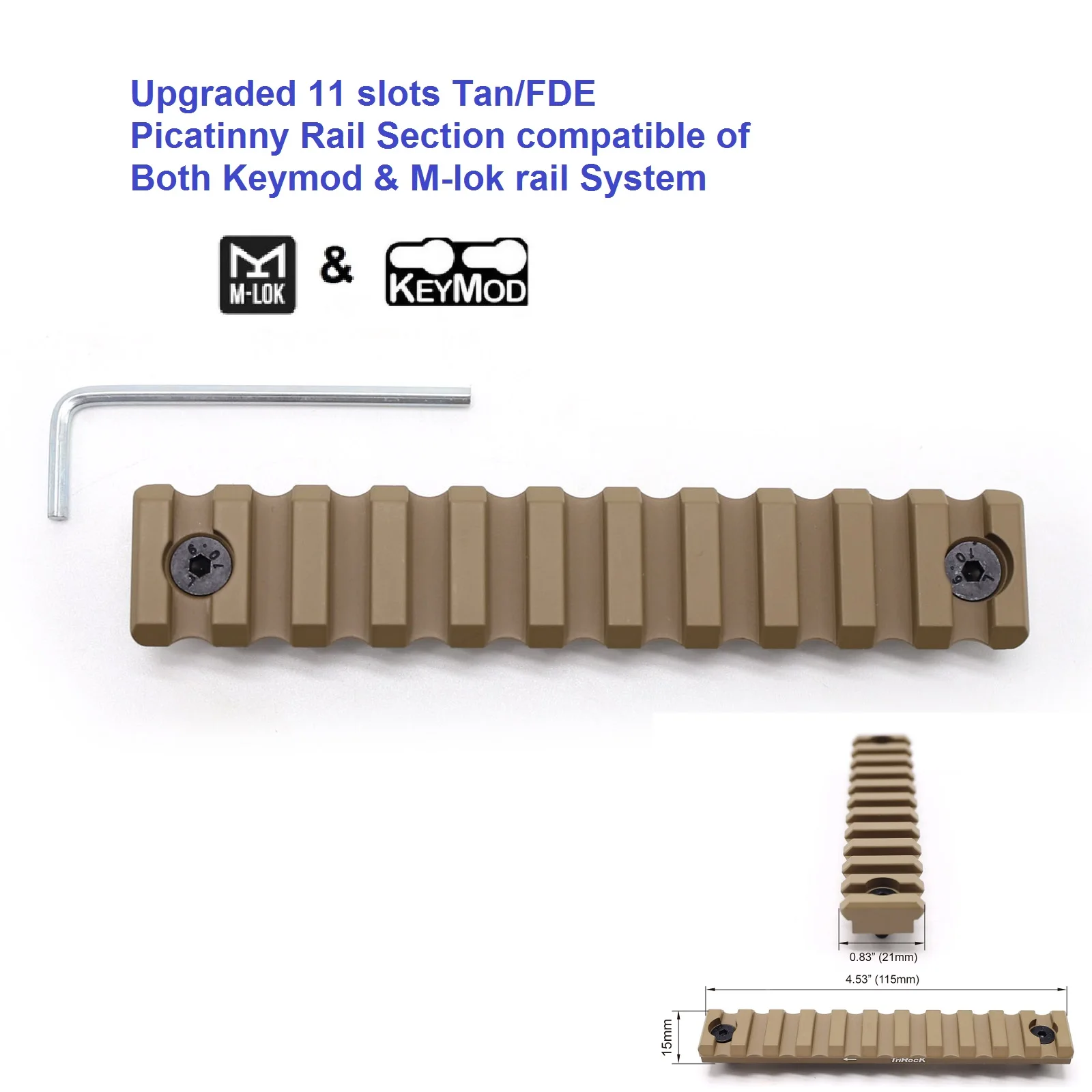 Aplus Universal Upgraded optional 3,5,7,9,11,13 slots Tan/FDE Picatinny Rail Section compatible of Both Keymod&M-lok rail System