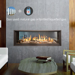 PANSEE Caminetto <span class=keywords><strong>a</strong></span> <span class=keywords><strong>Gas</strong></span> Moderno in Acciaio con Vetro su Due Lati e <span class=keywords><strong>Design</strong></span> <span class=keywords><strong>a</strong></span> Sifone, con Telecomando, per Villa e Appartamento, Fiamma Reale per Interni - Product Image 1