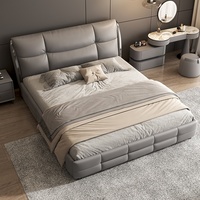 Lit Double King Size Moderne Minimaliste Style Italien en Cuir Véritable Rembourré pour Chambre Parentale