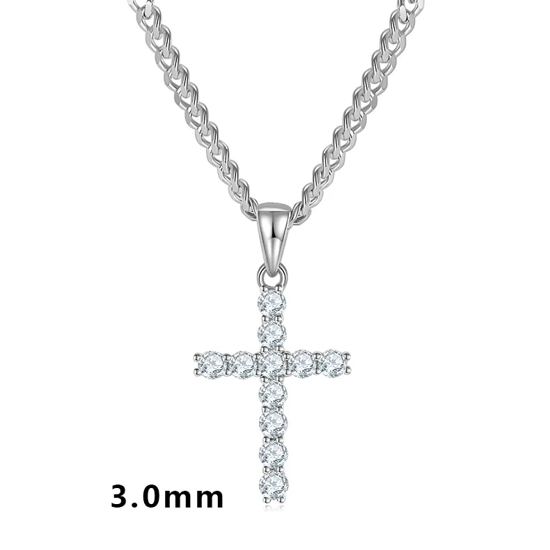 High Quality Big Cross Charm Pendant Necklace Jewelry S925 Sterling Silver 3mm Moissanite Christian Gifts For Men And Women