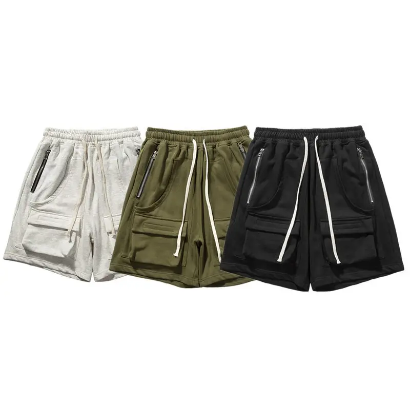 Fashion Street Men Side Pocket Cargo Shorts Drawstring Loose Cotton Army Green Casual Shorts Half Pants Summer Polyester Shorts