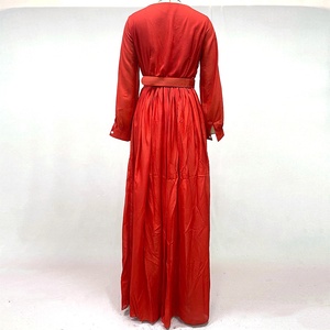 Uzun kollu uzun etek sonbahar artı boyutu elbise ve ince saf renk kadın elbiseler mizaç Retro şifon günlük elbiseler - Product Image 6