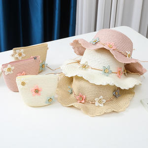 Yeni 2 parça Set hasır şapka + çanta kız çocuk çiçek Visor hasır şapka Panama şapka - Product Image 3