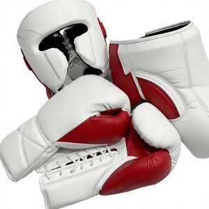 Protector de Cabeza de Boxeo Blanco y Rojo y Guantes de Sparring de Cuero, Equipo de Entrenamiento de Artes Marciales, Equipo de Combate - Product Image 3