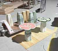 Table basse en marbre naturel rose onyx, forme de fleur de prunier, design moderne, mobilier de maison