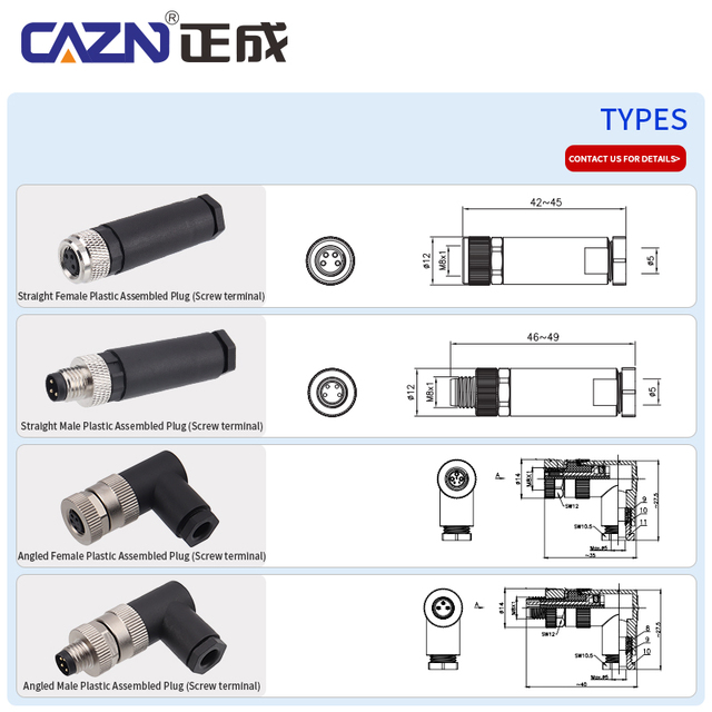 Waterproof IP67 Automotive M8 Assembly Plug Male and Female Straight 3-8Pin Solder Screw Crimping Sensor Connector
