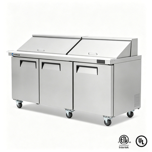 <span class=keywords><strong>Table</strong></span> de préparation de salades avec ventilateur de refroidissement commercial, planche à découper et bacs, <span class=keywords><strong>3</strong></span> <span class=keywords><strong>portes</strong></span>, commande numérique, acier inoxydable 304 - Product Image 1