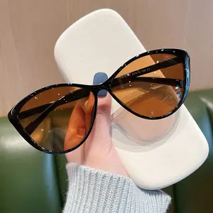 Stokta sıcak satış Vintage kedi göz plastik çerçeve güneş gözlüğü kadın erkek siyah tonları özel UV400 güneş gözlüğü