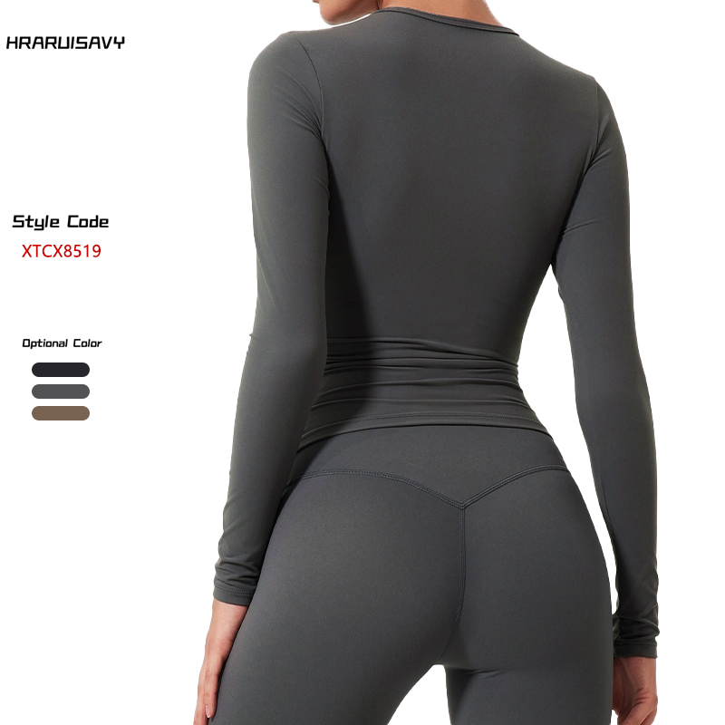 Sexy Yoga Top Long Sleeve - Women's Tight Fitness Shirt Long Sleeve Sexy Gym Wear Stretchy Seamless Sportswear