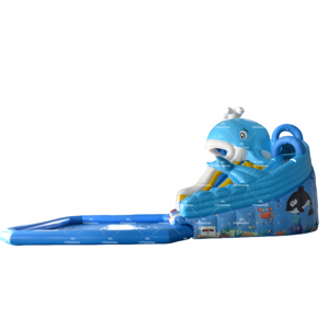 Pelontar Luncur air tiup tema paus komersial istana Luncur istana pantul tiup Dengan Kolam untuk taman hiburan - Product Image 3
