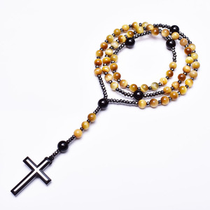 <span class=keywords><strong>Rosario</strong></span> in Occhio di Tigre Dorato e Onice con Croce in Ematite, Collana Lunga per Uomo, Gioiello <span class=keywords><strong>Rosario</strong></span> Cattolico in Pietra Naturale - Product Image 3