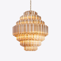 Grand plafonnier en cristal de luxe luminaires en verre ambré compatibles avec le salon de table de l'île