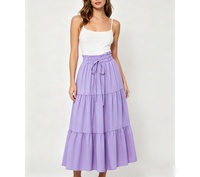 Jupe longue mi-mollet évasée à taille haute pour femme, avec cordon élastique et volants, couleur unie, idéale pour l'été et les occasions décontractées ou de vacances