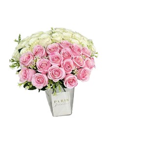 Série Mariage : Bouquet <span class=keywords><strong>de</strong></span> mariée en tissu fait main avec 24 petites roses artificielles en forme <span class=keywords><strong>de</strong></span> cœur <span class=keywords><strong>de</strong></span> glace pour cérémonie <span class=keywords><strong>de</strong></span> mariage - Product Image 1
