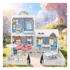 Mini Mansión de Plástico, Casa de Muñecas con Dormitorio, Cocina, Baño, Balcón y Muebles, Regalo para Niños, Diversión Familiar - Product Image 4