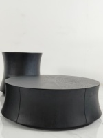 Juego de mesa de centro de 3 piezas redonda negra de madera natural moderna con cajón
