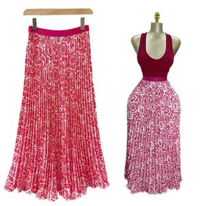 <span class=keywords><strong>Jupe</strong></span> plissée mi-longue vintage pour femme, taille haute, coupe trapèze, avec grand ourlet imprimé et tombé ample - Product Image 1