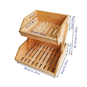 Cesta de almacenamiento de bambú de dos niveles, apilable, para frutas, verduras y pan, para uso en la cocina, el hogar y la sala de estar. - Product Image 3