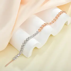 High Quality Mixed Color 925 Sterling Silver Half Rose Gold Plated Half Rhodium Plated Heart Shaped Chain Bracelet