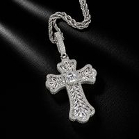 Collier Hip Hop empilable avec pendentif croix en laiton incrusté de zircons multicolores et de zircone cubique, style Bling