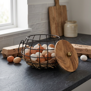 Panier de rangement rond en métal rustique avec couvercle pour cuisine, conteneur alimentaire, design en fer soudé, capacité 20-35L - Product Image 3