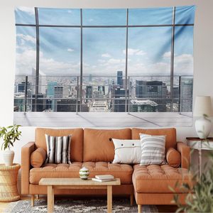 พรมในเมืองที่ทันสมัยออฟฟิศพื้นที่ทำงานแขวนผนังลวดลายร่วมสมัยผ้าพร้อมสถาปัตยกรรมของเมืองพร้อมที่จะแขวนพื้นที่ทำงานของคุณ - Product Image 2