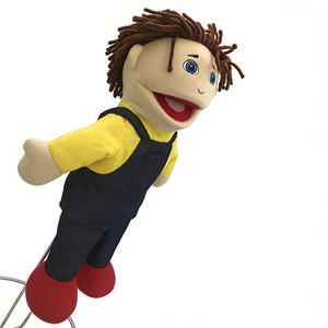 Marioneta de peluche con pelo castaño, camisa amarilla y peto azul, juguete de peluche suave para niños de 3 años en adelante, unisex - Product Image 1