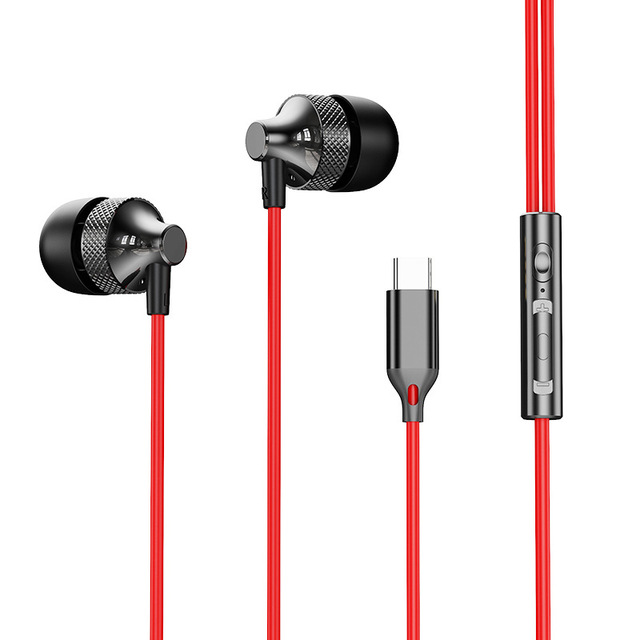 Type-C Port In-Ear Wired Metal Earphones with Subwoofer Round & Flat Mouth Mobile Phone Wire Control for Wholesale Low Price