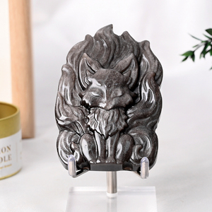 Venta al por Mayor de Esculturas de Obsidiana Plateada de Medusa, Cristal de Obsidiana Plateada, Escultura de Dragón Chino de Nueve Colas para Decoración - Product Image 4