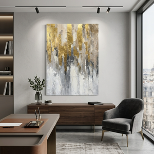 Pintura al Óleo Abstracta Texturizada Hecha a Mano con Lámina Dorada sobre Lienzo, Arte de Pared Moderno y Lujoso con Relieve 3D para Decoración del Hogar y Sala de Estar - Product Image 6