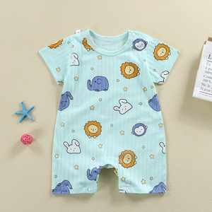 <span class=keywords><strong>2023</strong></span> bébé barboteuse tricoté solide été décontracté exportation 0-2 ans en gros infantile combinaison 100% coton à manches courtes - Product Image 4