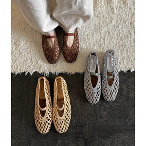 Knitted hollowed-out shallow-toe women's shoes Spring/Summer new style Sheepskin insoles Single strap Flat heel Women's shoes - Product Image 1