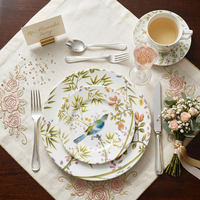 En gros, Service de table Chinoiserie en céramique à motif oiseau et bambou, Assiettes en porcelaine fine personnalisées, Tasses à thé et à café avec soucoupes