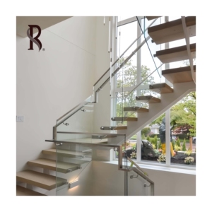 Rising OEM Best-seller Modern Straight Floating Stairs Diseño de madera y vidrio prefabricado para dibujos y envíos de hormigón - Product Image 4