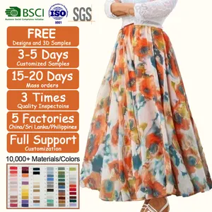 Custom Clothing Plus Size Elegant Ladies Summer Skirt Hot Sale New Fashion Skirt Floral Print Shrink Long Women Skirts Maxi