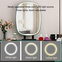 Coiffeuse moderne en cuir Napa avec armoire latérale extensible, miroir LED 3 couleurs et tabouret pour chambre à coucher.