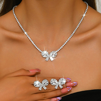 Parure de bijoux de mariée de luxe en zircon AAA, collier et boucles d'oreilles, chaîne de clavicule nœud papillon, bijoux nœud papillon, vente chaude