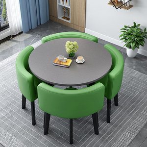 Ensemble <span class=keywords><strong>de</strong></span> table à manger durable <span class=keywords><strong>4</strong></span> places, ensemble <span class=keywords><strong>de</strong></span> salle à manger 5 pièces avec table et <span class=keywords><strong>chaises</strong></span> combinées, forme ronde en bois grainé - Product Image 6