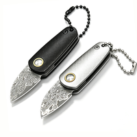 Couteau pliant Damas avec manche en aluminium, petit couteau EDC avec chaîne à billes pour ouvrir les colis