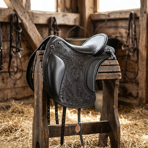 Couverture de Selle Anglaise en Cuir Véritable et Bambou BS International Handicrafts avec Arbre en Bois Durable et Design Personnalisable Gravé - Product Image 1