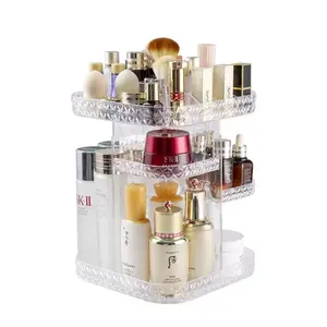 Organizador de maquiagem rotativo 360, grande, acrílico quadrado e transparente, suporte ajustável de perfume, caixa de armazenamento de cosméticos