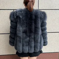 Manteau en fourrure de renard véritable pour femme, automne et hiver, à rayures verticales, 70 cm de long, veste en fourrure de renard naturel, nouvelle mode, manteau en fourrure de renard argenté