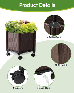 ชุดกระถางดอกไม้2-in-1ดีไซน์ทรงสี่เหลี่ยมระบบกักเก็บน้ำแบบเคลื่อนที่พร้อมโครงปลูกต้นไม้และปีนเขาสำหรับสวนและบ้าน - Product Image 5