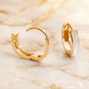 Xinfly Solid 18K Yellow Gold <b>White</b> Mother of <b>Pearl</b> Huggie Hoop <b>Earrings</b> 9mm Minimalist Fine Jewelry for Wedding Gift Party - Product Image 2