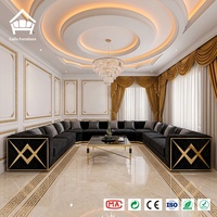 Canapé modulable en velours en forme de U, extensible, au design minimaliste moderne avec structure en métal doré en X, personnalisation complète pour projets de villas